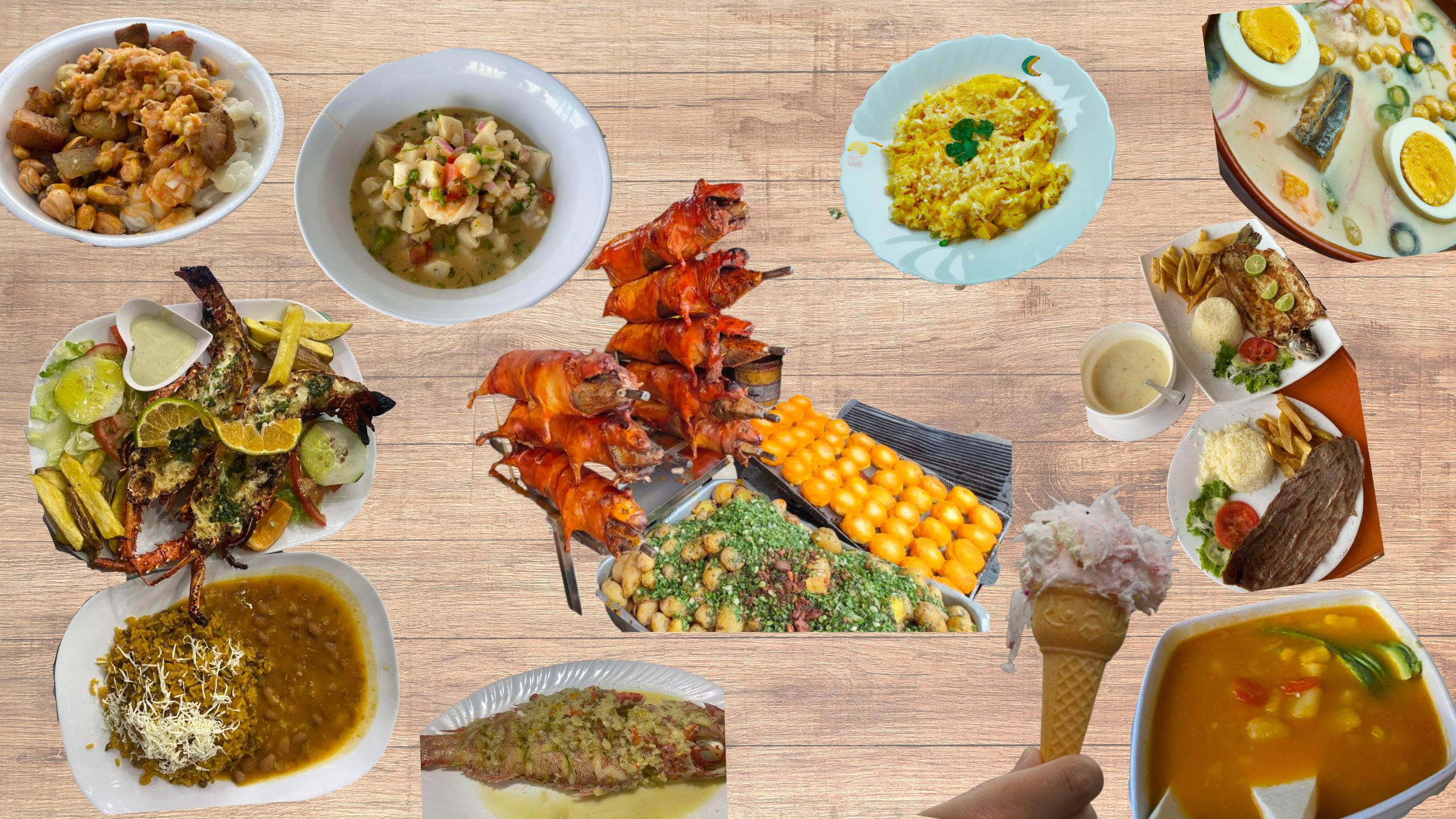 Different types of Ecuadorian food and dishes we tried