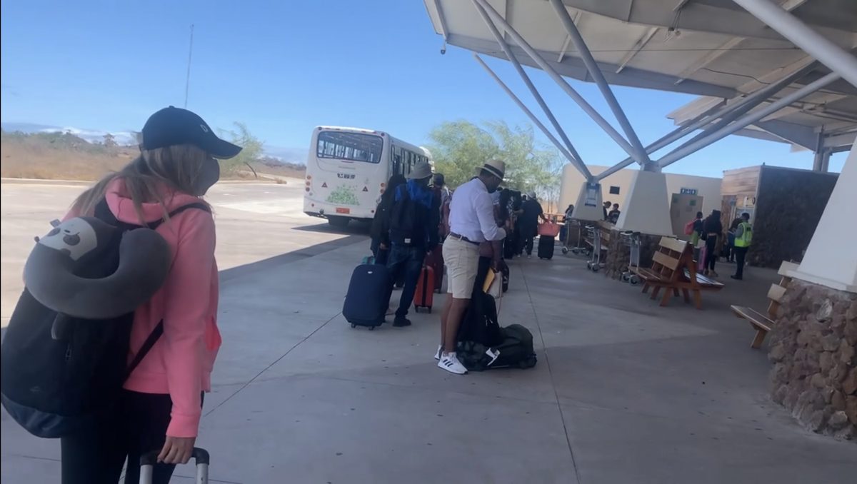 Bushaltestelle am Flughafen Baltra-Insel, Galapagos