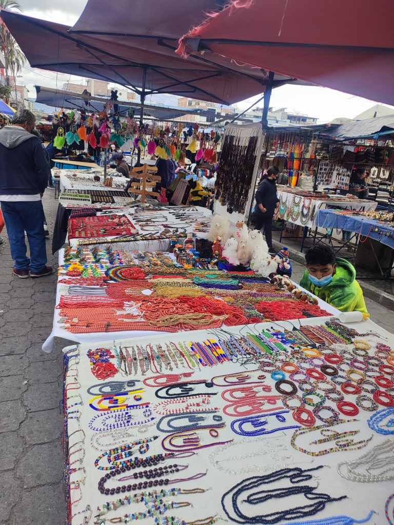 Artisan items of indigenous people of Ecuador in Otavalo market