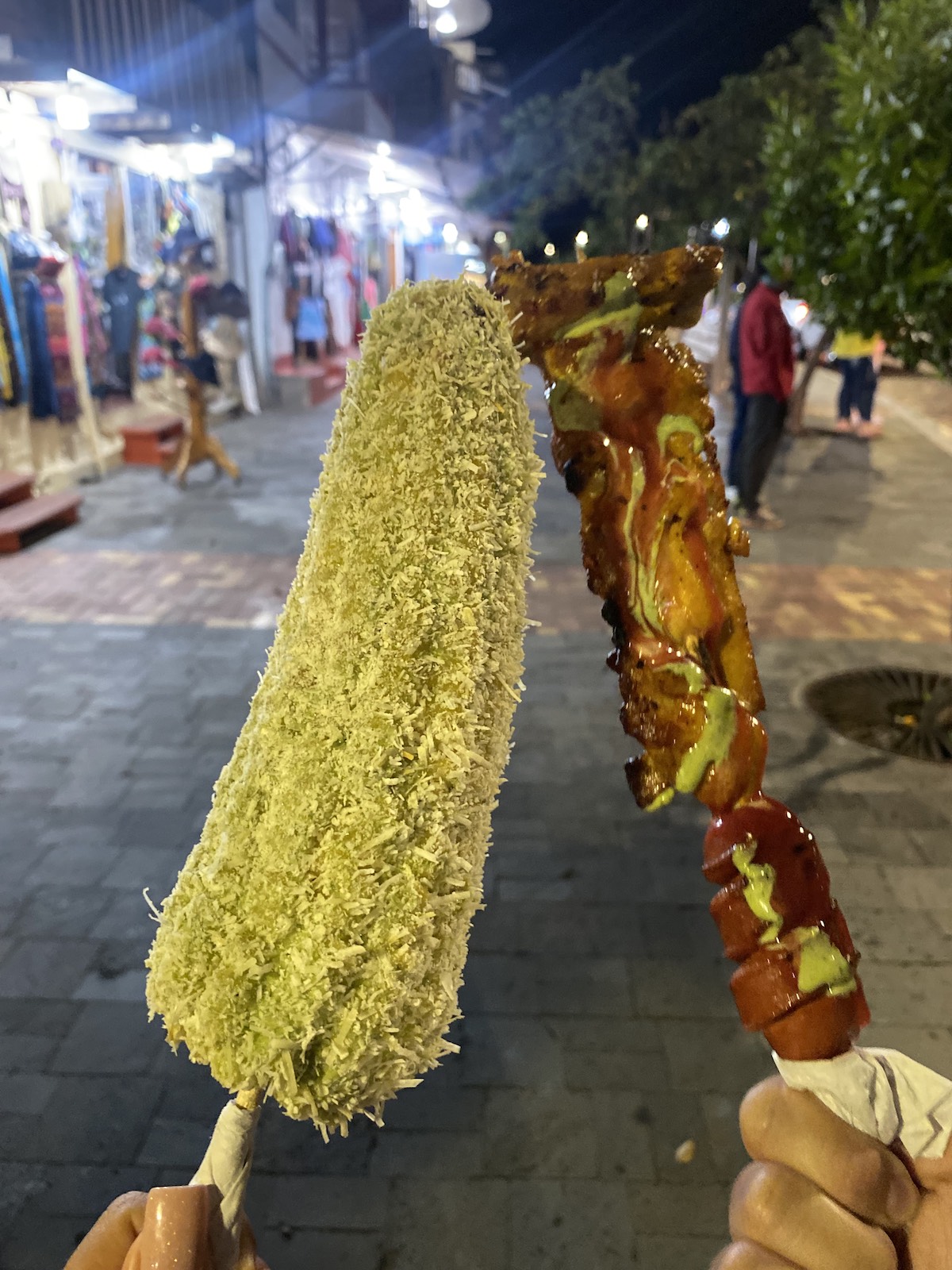 street market corn and skewer in Otavalo