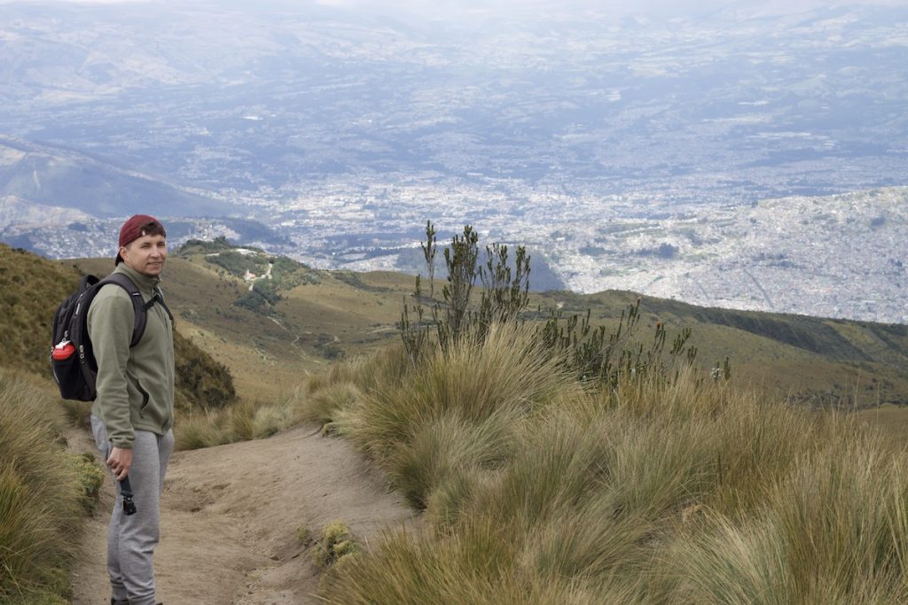 Going down from Pichincha stratovolcano after using Telefériqo Cable Car in Quito