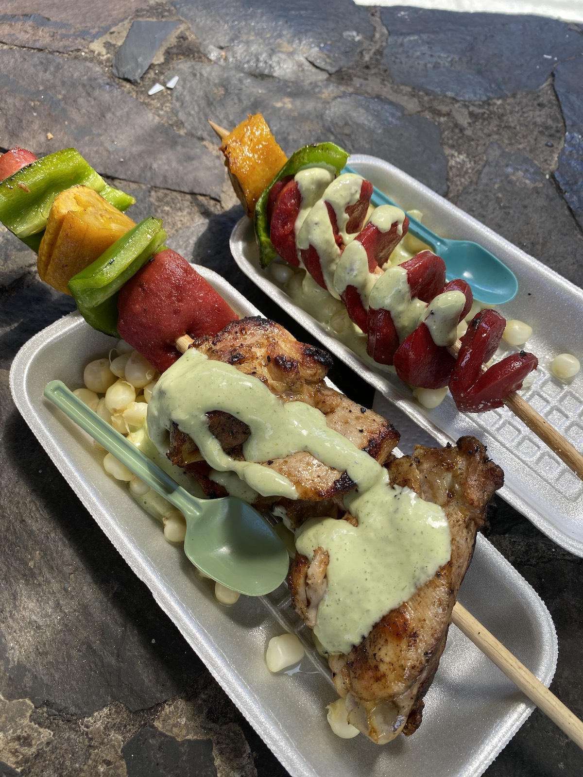 Skewers at street market in Banos, Ecuador