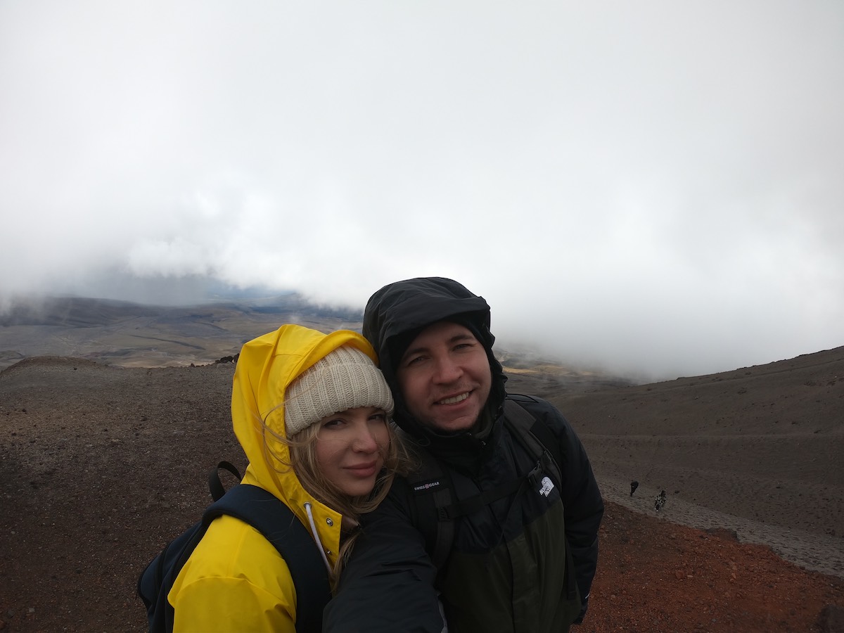 Hiking in rainy cloud during our hike at Cotopaxi National park
