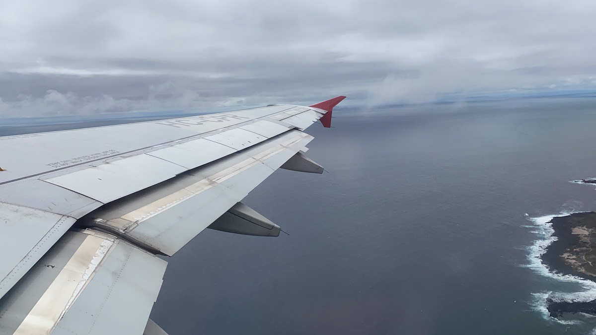 Our airplane is landing on Galapagos Islands