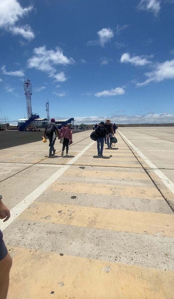 Going to the bus on Baltra Island to get to Santa Cruz island