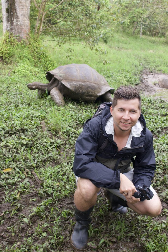 Galapagos Giant tortoises behind me at El Chato Tortoise Reserve