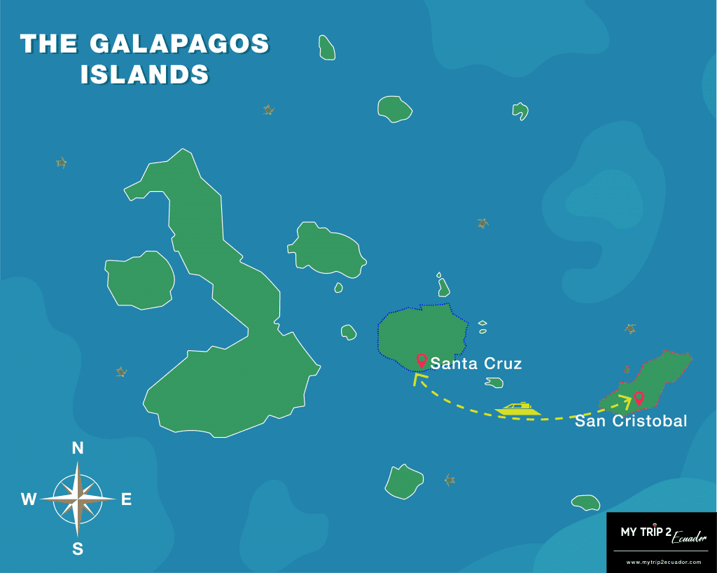 Boat between Santa Cruz and San Cristobal shown on the map