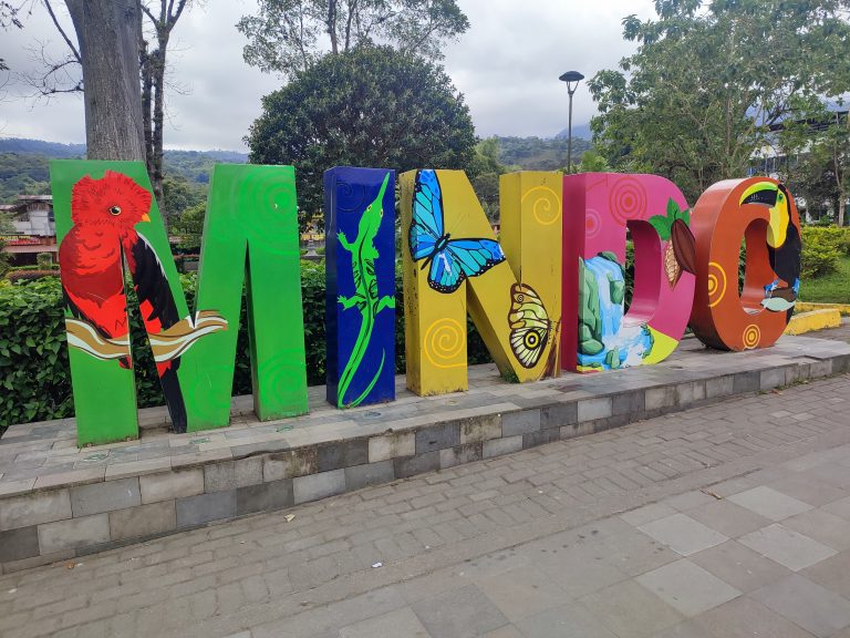 The official sign of Mindo in Ecuador