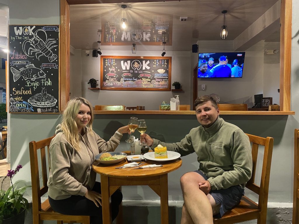 Drinking in the restaurant in the Galapagos