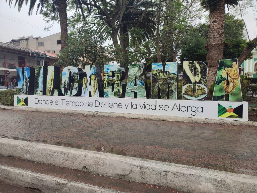 The sign of the city of Vilcabamba in Ecuador