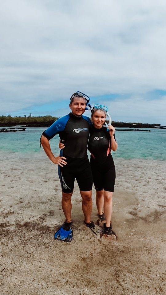 My wife and I snorkelling at Pinzon Island Galapagos