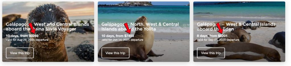 Average price tags on Galapagos cruises